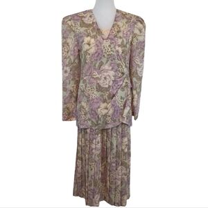 Vintage 80s Leslie Fay Women's Dress Purple Floral Maxi Dress size 8 Secretary